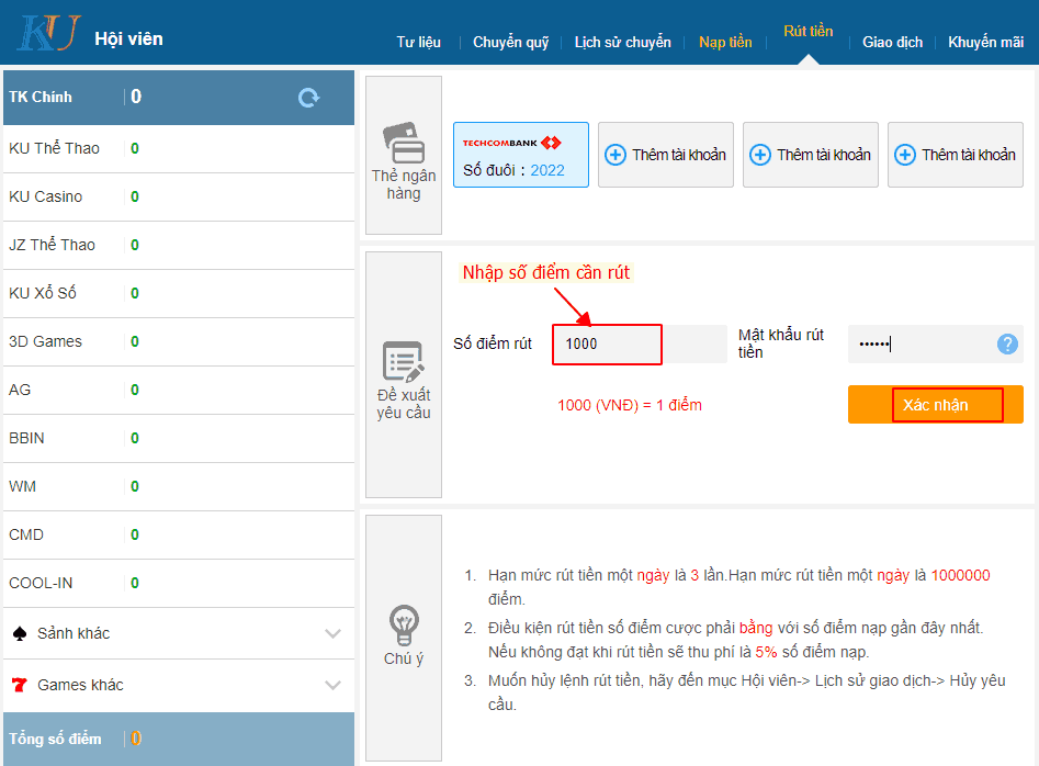 Hướng Dẫn Rút Tiền Kubet Nhanh Chóng, An Toàn 6 Mỗi ngày Kubet có hạn mức rút tiền 2 lần và tối đa 1 tỷ đồng/ ngày